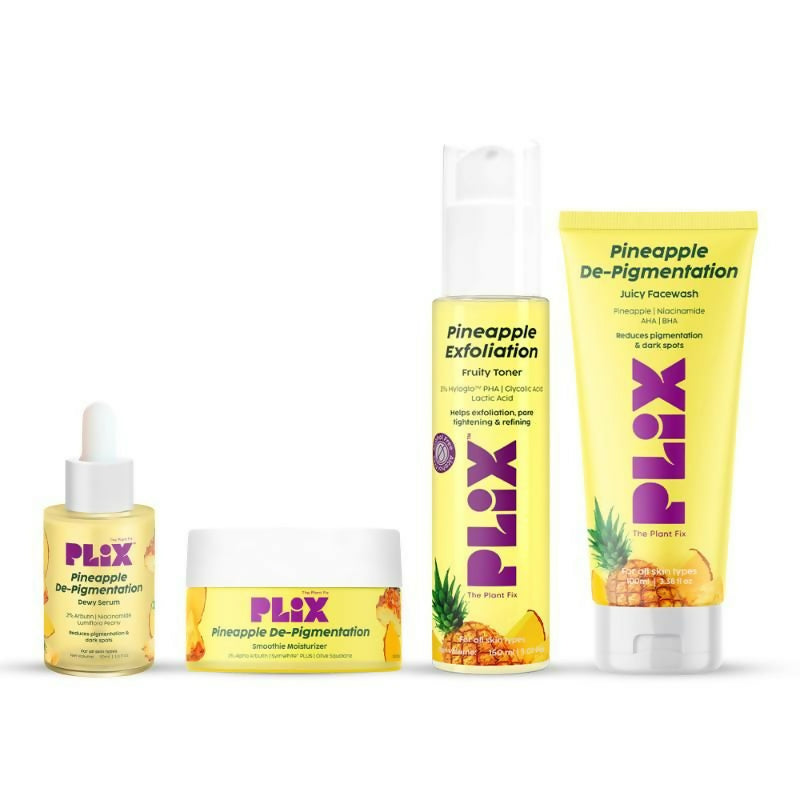 PLIX The Plant Fix Pineapple Depigmentation Regime With Face Wash, Toner, Serum & Moisturizer | Grocsy