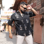 Miravan Men's Black Floral Printed Half Sleeve Slim Fit shirt | Grocsy