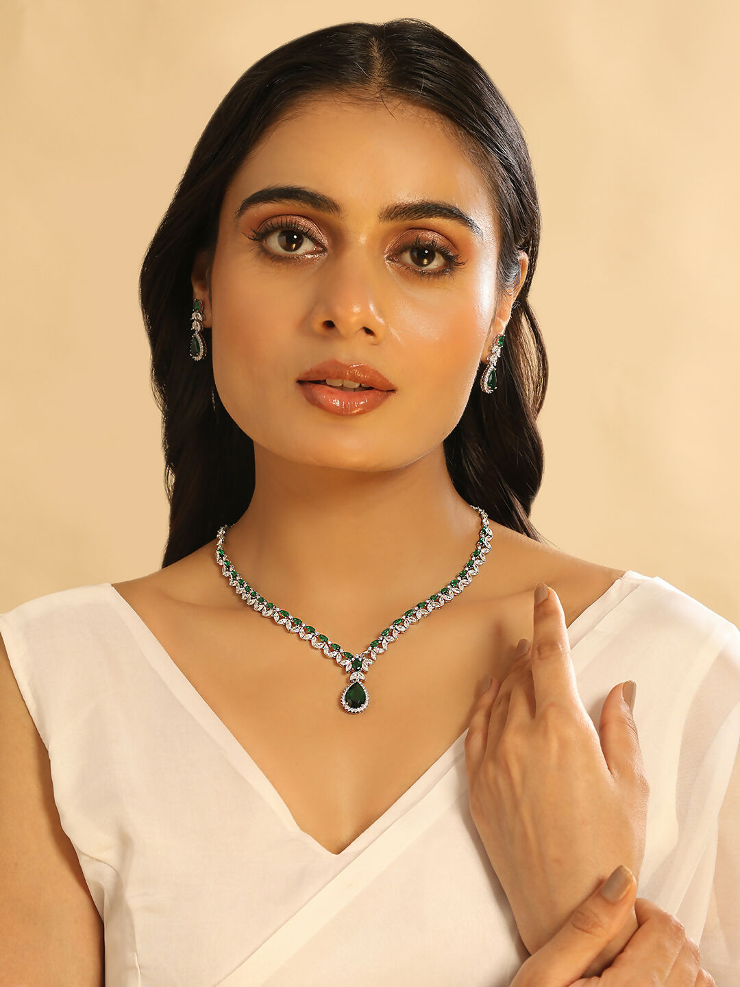 Nuyug Celestial Emerald Cubic ZIrcon Necklace Set | Grocsy