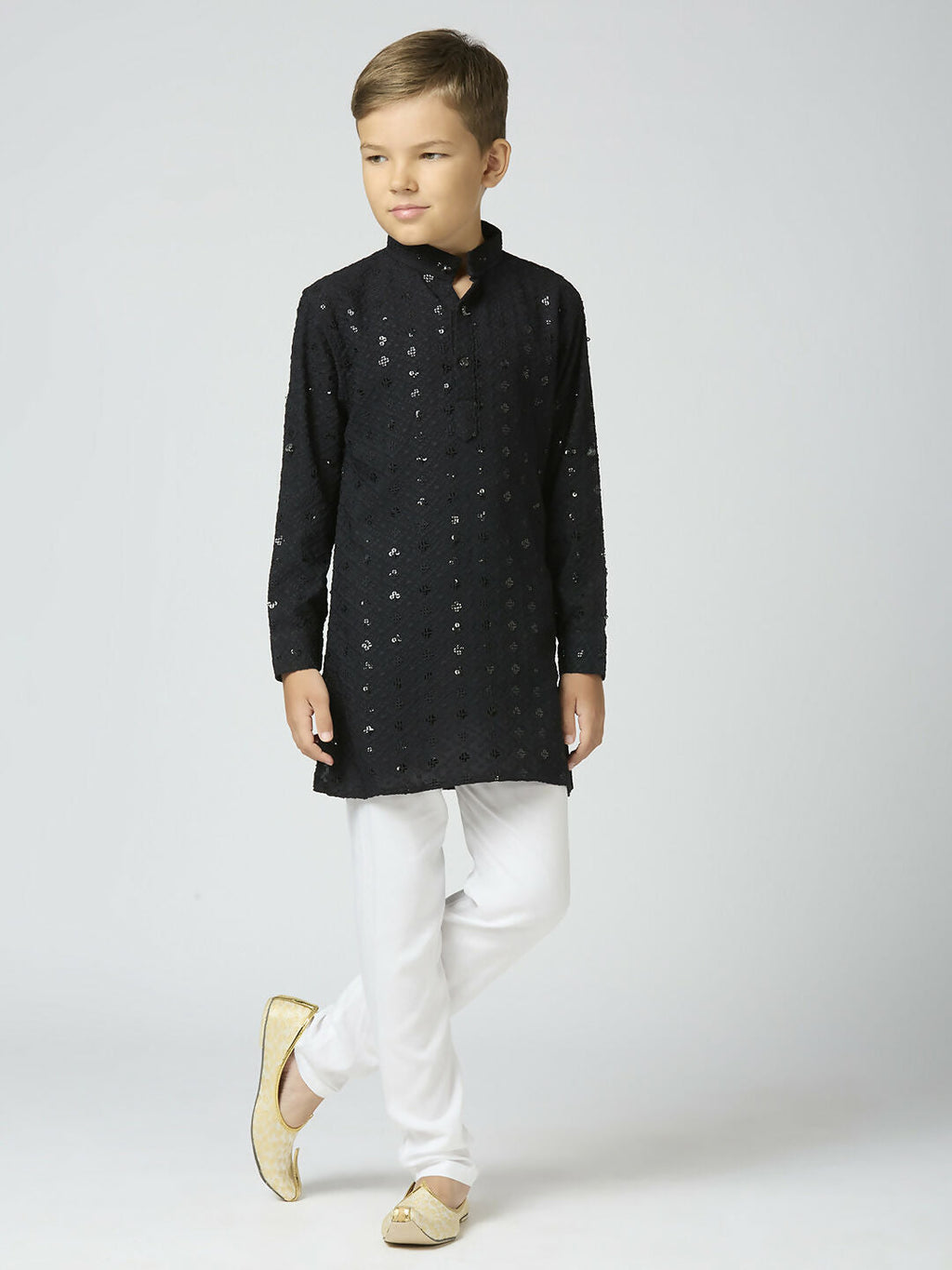 Joban Fashion Kids Island Full Sleeves Cotton Kurta and Pyjama Set with Sequin work - Black | Grocsy