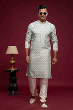 Raivat Ethnic Art Silk Digital Print Pintux Work Kurta Pajama In Sky Blue Colour | Grocsy