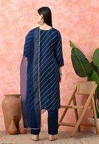 Joban Fashion Navy Blue Premium Pure Viscose Print Dola With Handwork Kurta Set | Grocsy