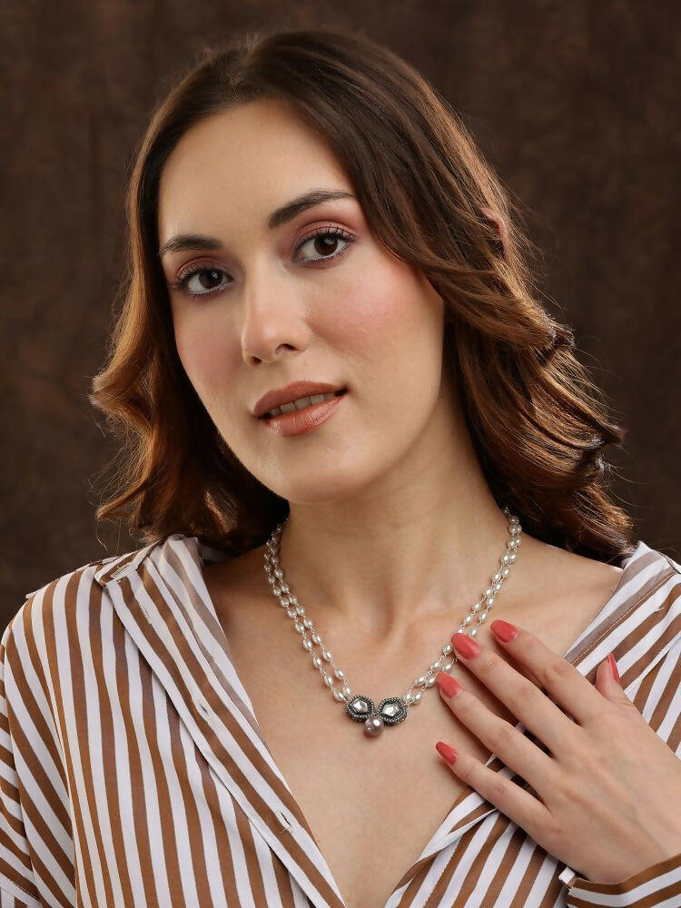 Beaded Chain with Kundan Drop necklace ru raang - Ruby Raang | Grocsy