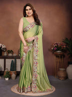 Teeya Creation New Trendy Party Wear Soft Silk Saree-Light_Green | Grocsy