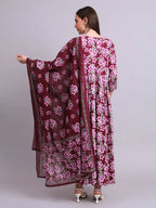 Joban Fashion Purple Cotton Floral Printed & Embroidery Work Anarkali Dress With Dupatta Set | Grocsy