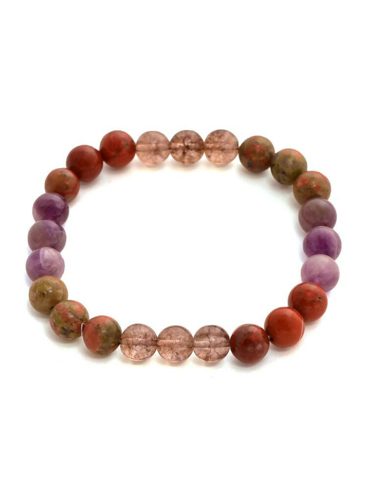 Red Carnelian, Lapis Lazuli, Amethyst and Green Avanturine Multicoloured Cyrstal Beads bracelet - Ruby Raang | Grocsy