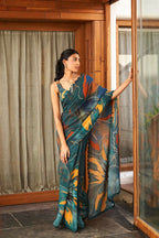 Green Bright Moss Designer Digital Printed Party Wear Saree - Be Verly | Grocsy