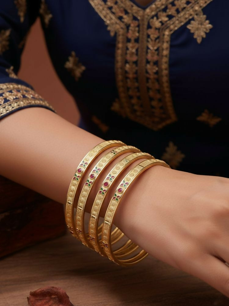 NVR Women Set of 4 Gold Plated Artificial Stone Bangle | Grocsy
