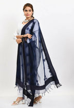 Mominos Fashion Moeza Women's Orgenza All Over Chikan Work Navy Blue Dupatta | Grocsy