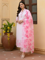 The52 Women's Beautiful Chanderi Fabric Printed Work Straight Kurta Pant and Dupatta Set | Grocsy