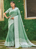 Shree Shyam Fashion Rama Green Linen Saree | Grocsy