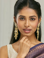 Nuyug 22 K Gold-Plated Elegant Kundan Studded & Pearl Beaded Crescent Shaped Kanauti Earrings | Grocsy