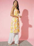 Myshka Women Multi Floral Cotton Straight Round Neck Kurtas | Grocsy