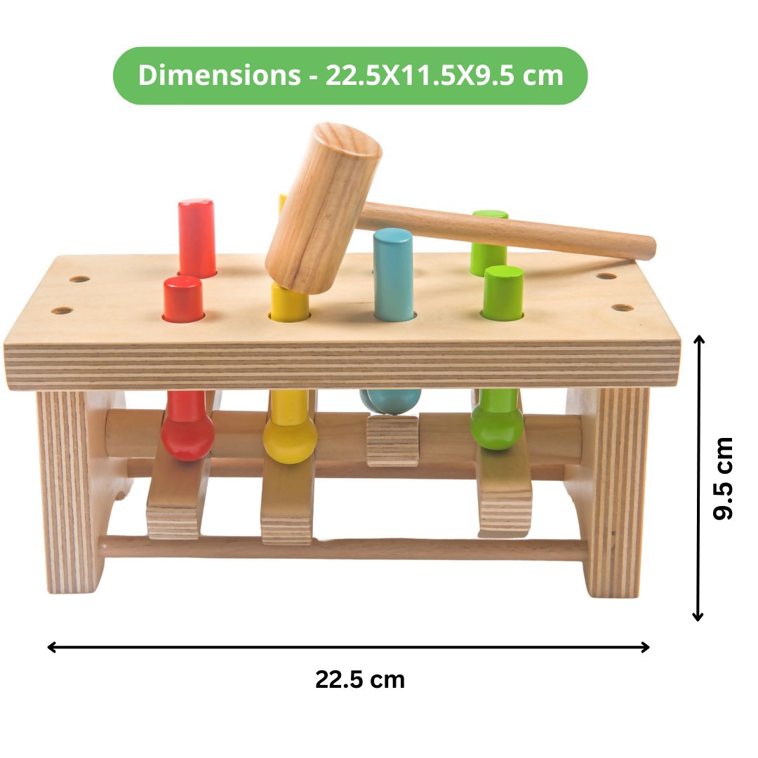 Nesta Toys Wooden Pounding Bench Toy with Hammer, Montessori Toy for Babies & Toddlers (1+ Years), STEAM Toddler Toy | Grocsy