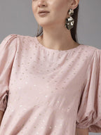 Ahalyaa Women Pink Rayon Gold Foil Print Tunic | Grocsy