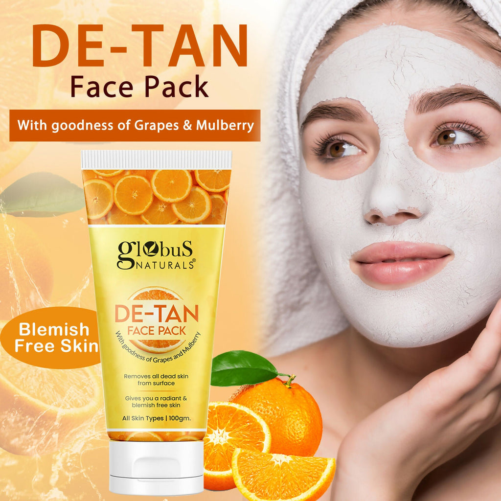 Globus Naturals De Tan Face Pack, Suitable For All Skin Types | Grocsy