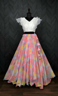 Dishitha Creation Floral Printed Stitched Lehenga & Crop Top - White & Pink | Grocsy