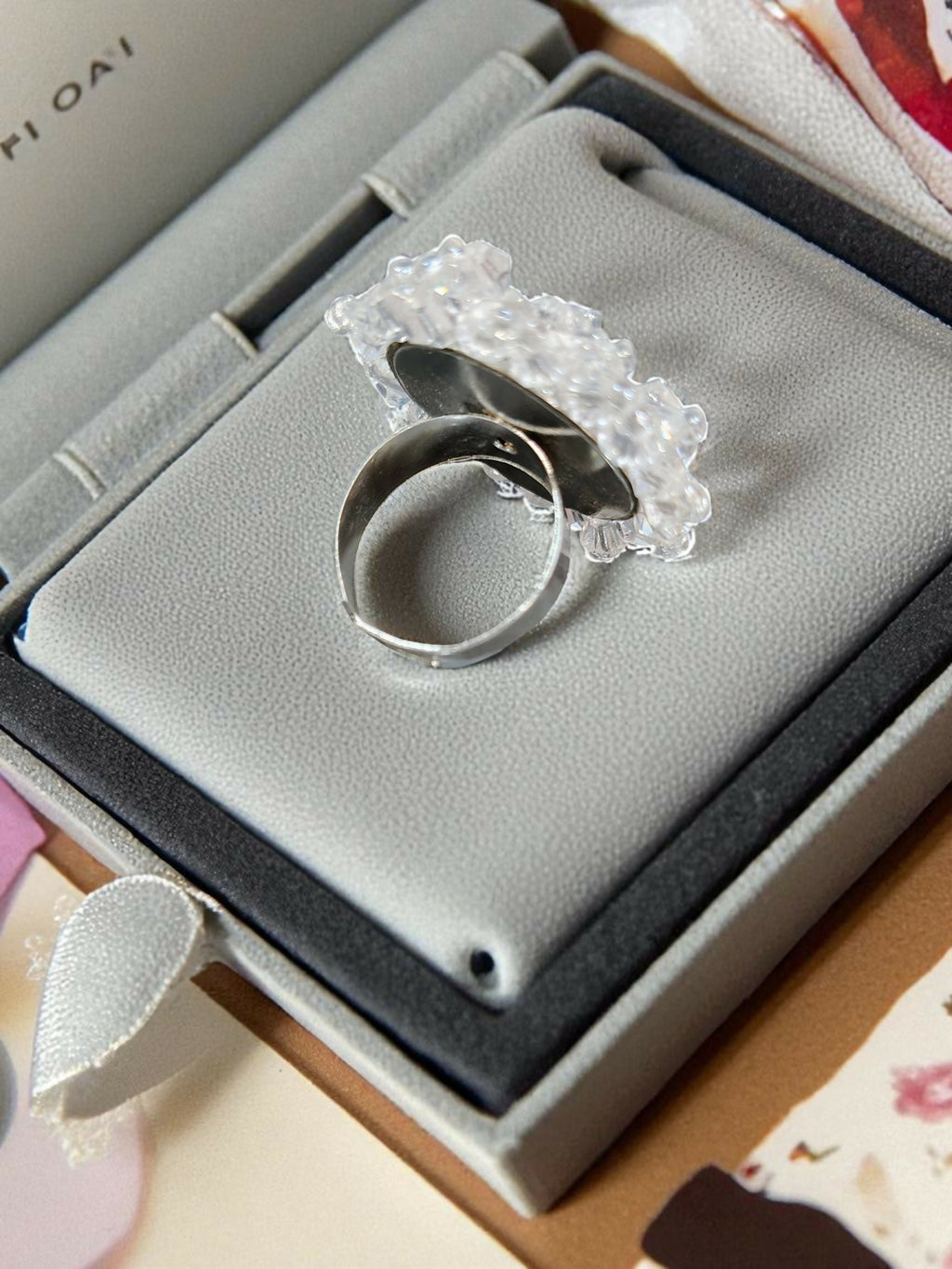 Inhanns Rang-E-Roshan Adjustable Ring – Handmade Crystal Statement Ring - White | Grocsy