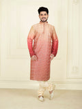 Joban Fashion Peach Slub Silk Embroidery Kurta Pyjama | Grocsy
