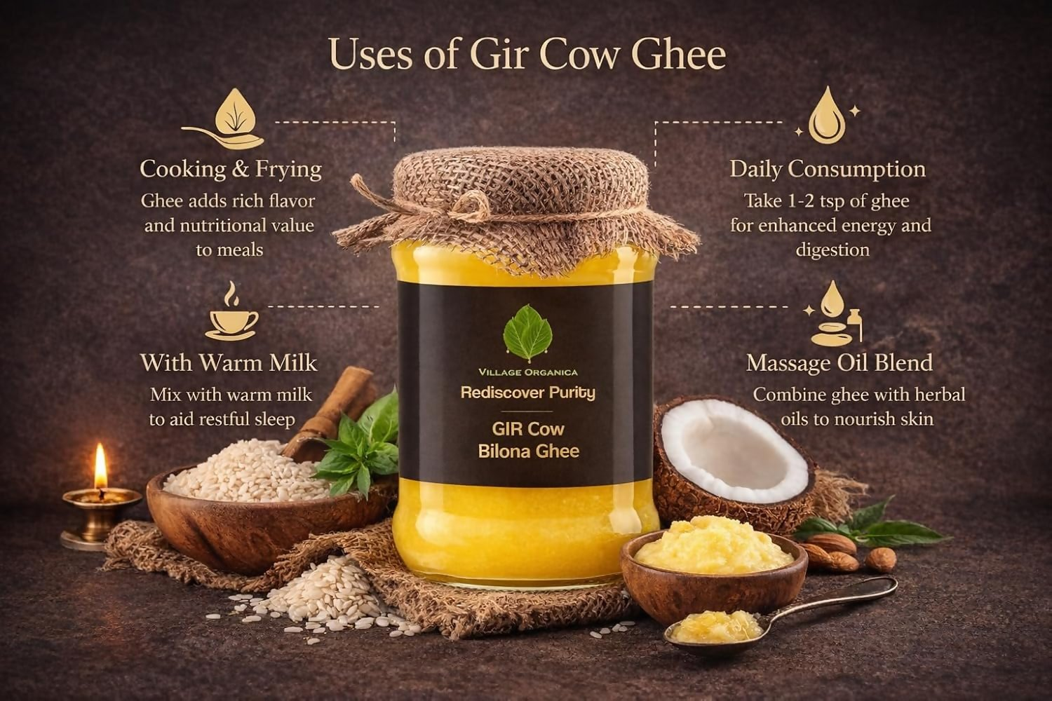 Village-Organica A2 Gir Cow Ghee,Traditional Bilona Method | Grocsy