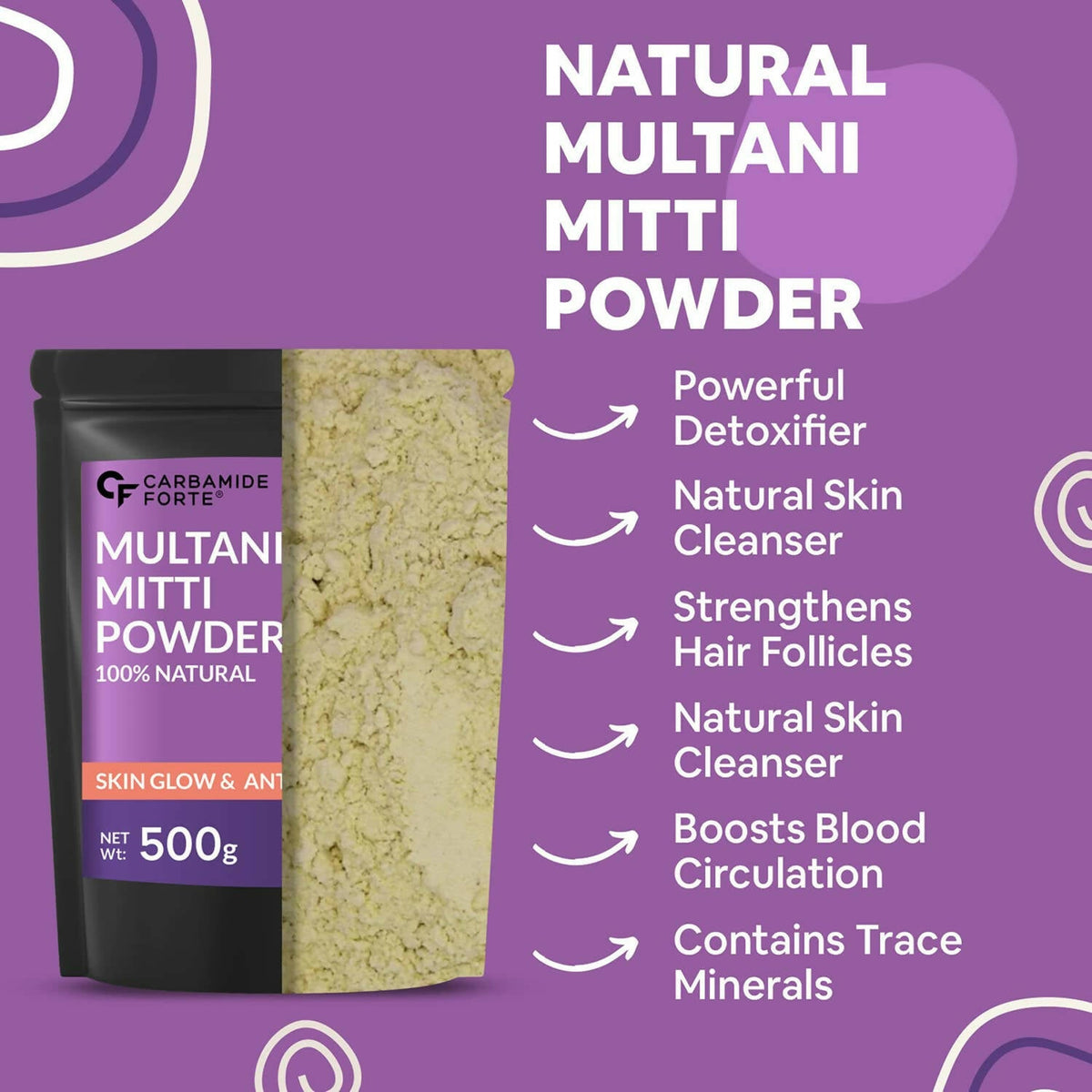 Carbamide Forte Multani Mitti Powder for Skin & Hair Health | Grocsy