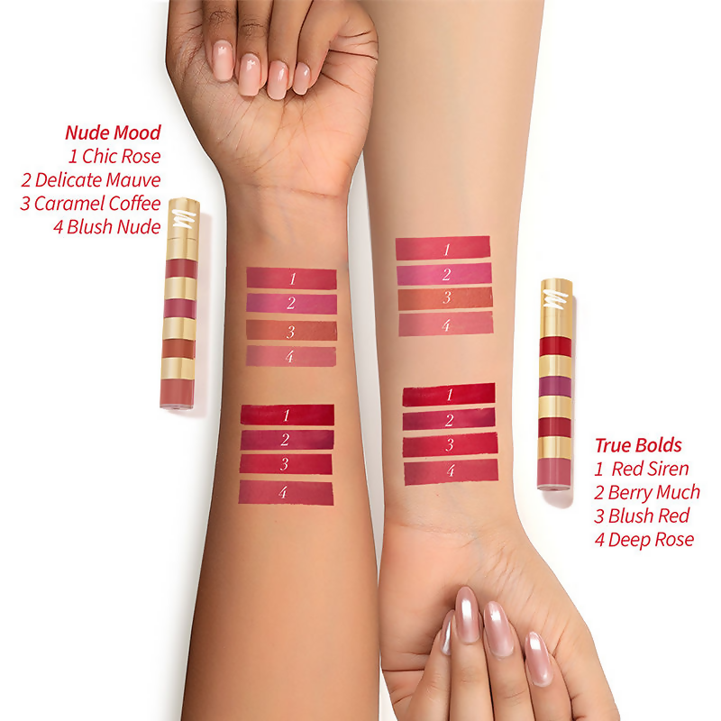 MyGlamm Super 4 Liquid Lipstick Stack - True Bolds | Grocsy