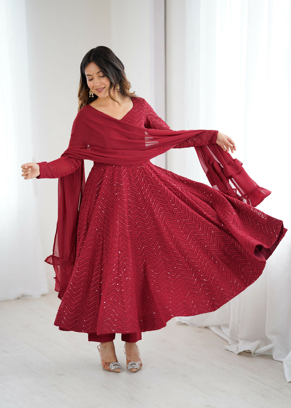 Joban Fashion Maroon Kurta Set Georgette Sequence Embroidery Work | Grocsy