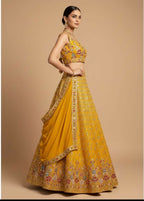 Lehenga Mart Yellow Faux Georgette Designer Bollywood Style Wedding Wear Lehenga Choli | Grocsy