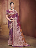 Sangam Prints Wine Silk Woven Work Traditional Saree | Grocsy