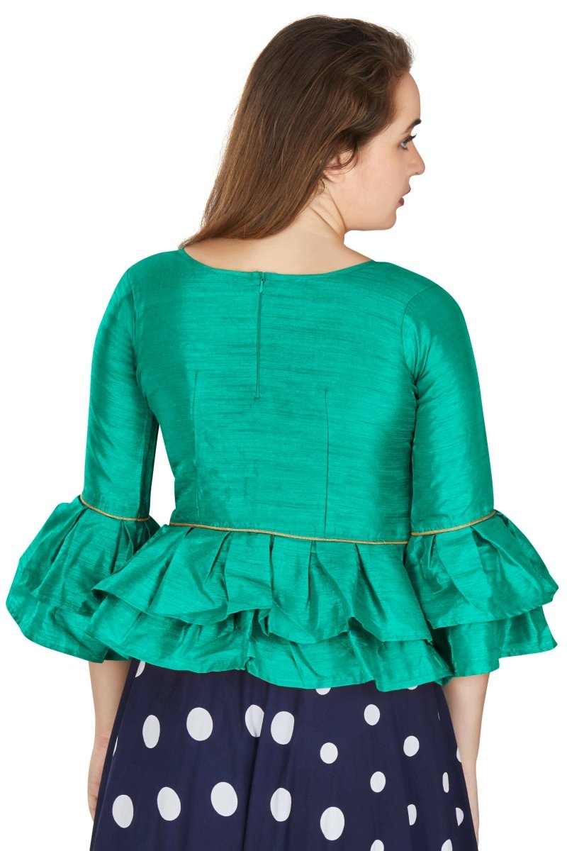 Aastha Fashion Women's Sea Green Art Silk Bell Sleeves attire with Poly Cotton Lining Blouse | Grocsy