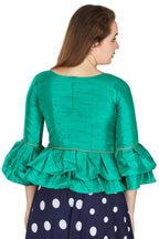 Aastha Fashion Women's Sea Green Art Silk Bell Sleeves attire with Poly Cotton Lining Blouse | Grocsy