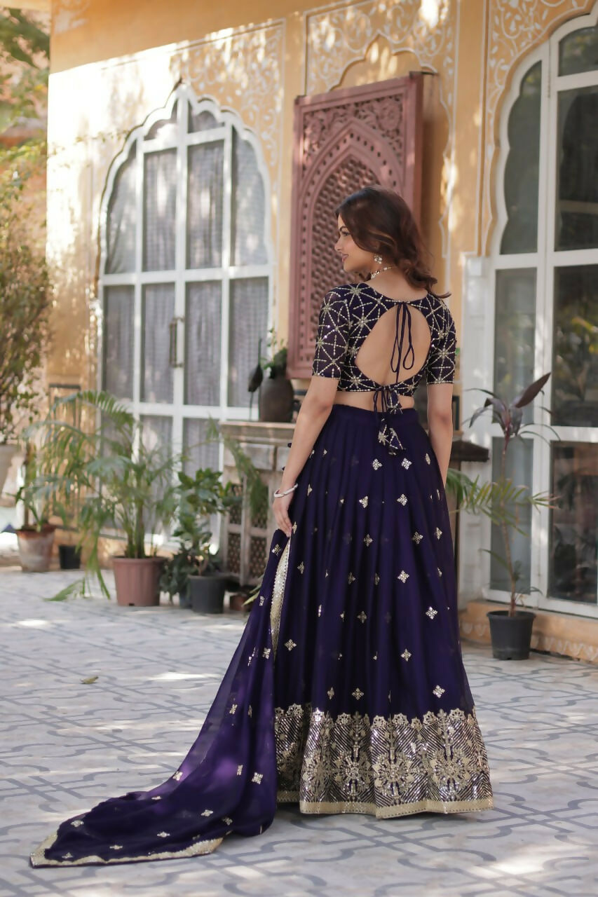 Vastranavya Designer Heavy Sequins & Thread Embroidered work Lehenga Choli - Purple | Grocsy