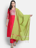 Janasya Women Pink Kurti with Trousers & Dupatta | Grocsy