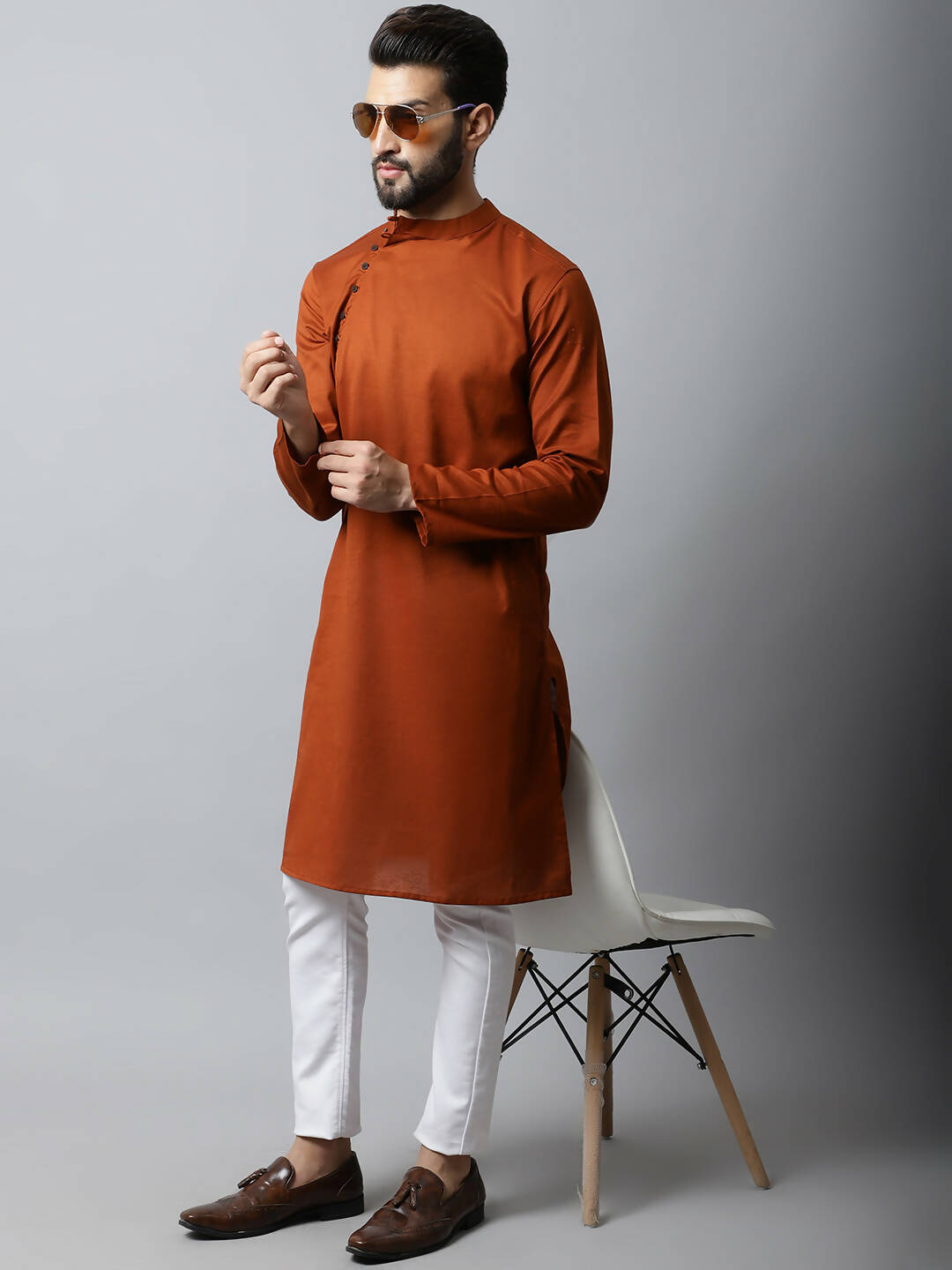 Even Apparels Brown Color Pure Cotton Men's Kurta With Side Placket (SLD1137) | Grocsy