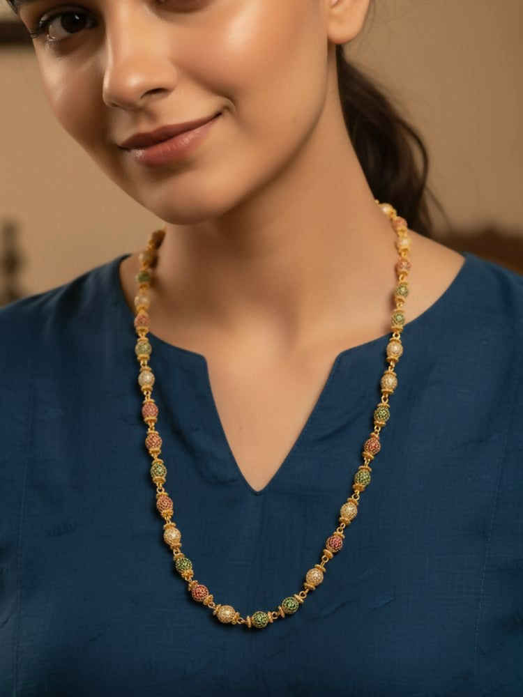 NVR Women Gold Plated Multicolour Artificial Beads Chain | Grocsy