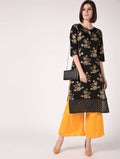 Cheera Hand Block Print Black Color Straight Kurta | Grocsy