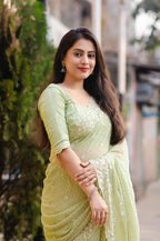 Green Pure Chiffon Woven Design Saree with Unstitched Blouse - A2M | Grocsy