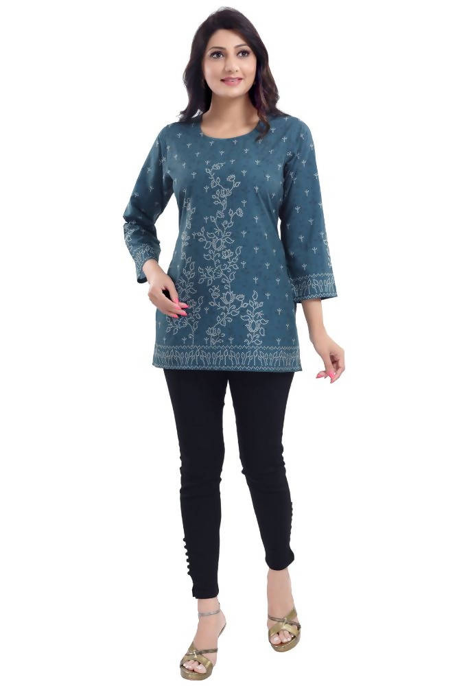 Snehal Creations Graceful Gray Faux Crepe Short Kurti Tunic Top | Grocsy