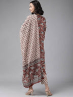 Yufta Women Maroon Pure Cotton Ethnic Motifs Printed Kurta with Palazzo & Dupatta | Grocsy
