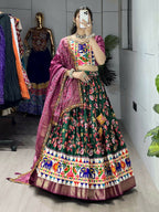 Yash Enterprise Green Silk Embroidery Semi Stitched Navratri Chaniya Choli | Grocsy
