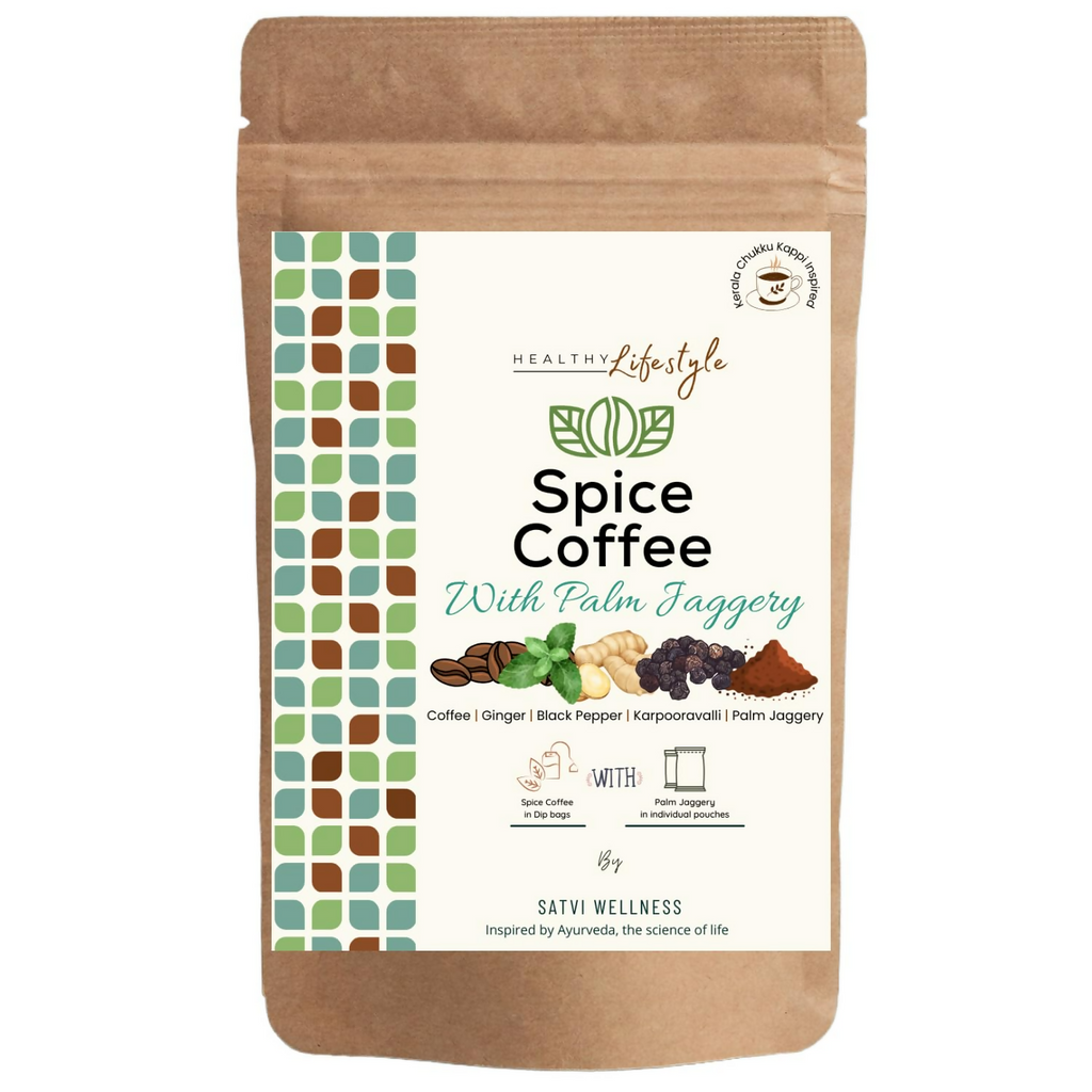 Satvi Wellness Chukkukappi With Karpooravalli/ Panikoorkka and Palm Jaggery Blend of Coffee | Spice Coffee in Tea Bags | Herbal Infusions | Grocsy