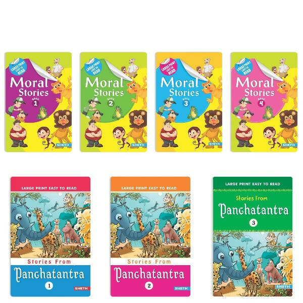 Large Print Easy to Read Moral & Panchtantra Stories Books Set of 7| Children Stories Books| Ages 6 - 12 Year | Grocsy