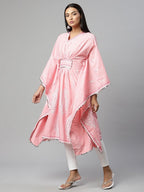 Ahalyaa Women Pink Pure Cotton Printed Kaftan Kurta | Grocsy