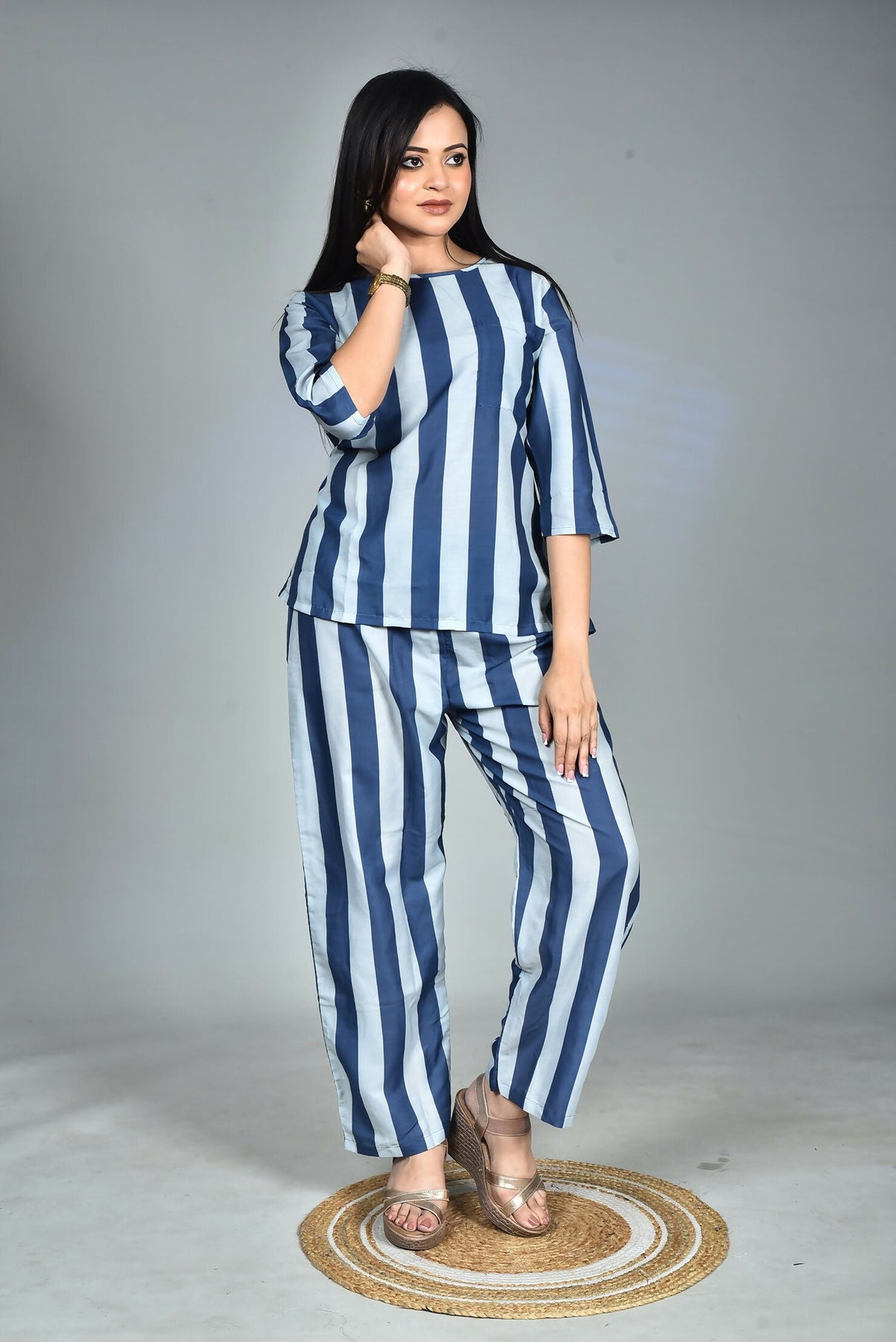 Morchari Digital Print Semi Muslin Co-Ord Set Top & Trouser-Multicolor | Grocsy