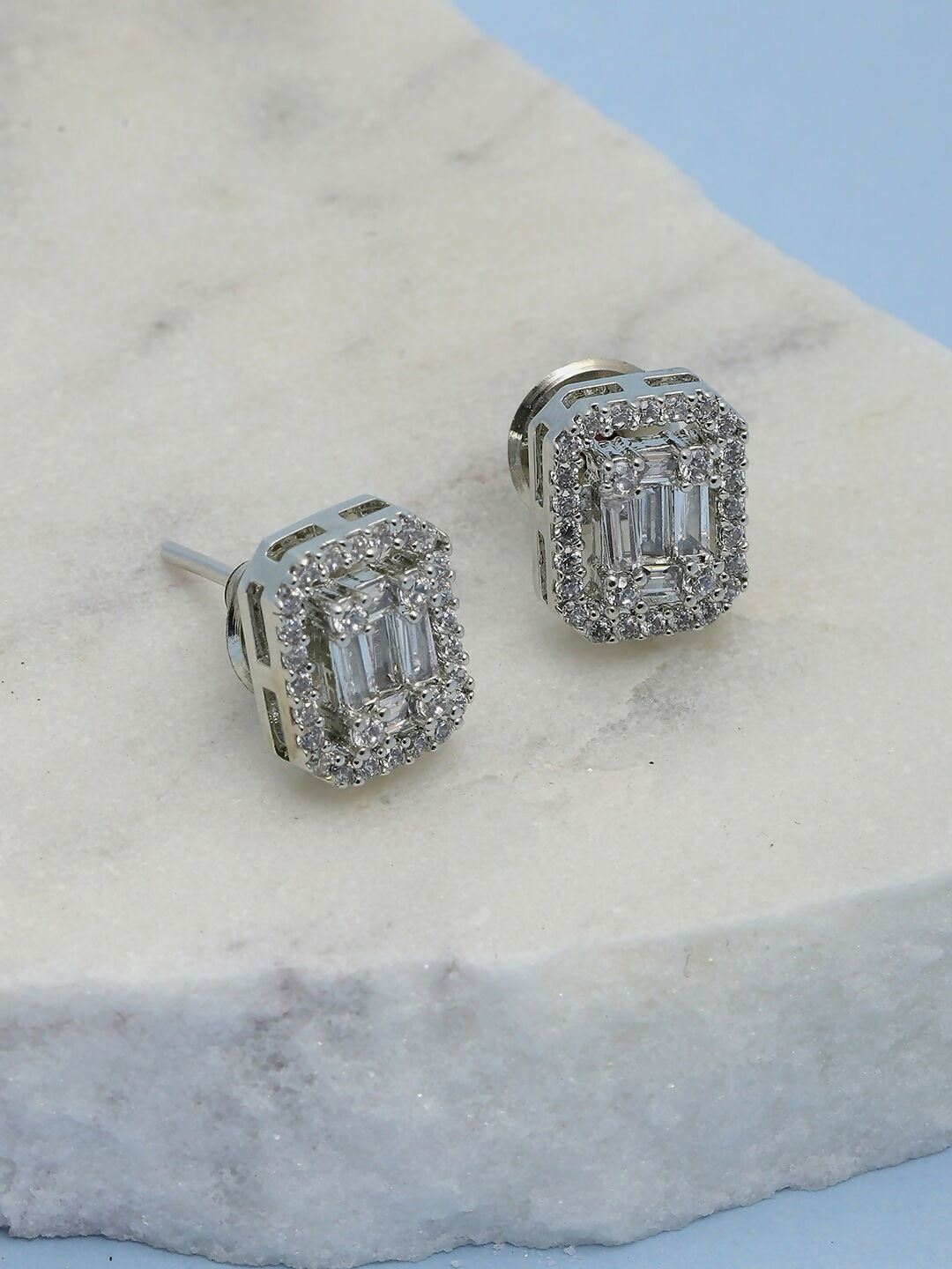 Silver Diamond Studs- Ruby Raang | Grocsy