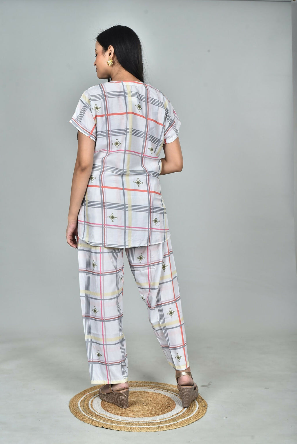Morchari Digital Print Semi Muslin Co-Ord Set Top & Trouser-Multicolor | Grocsy
