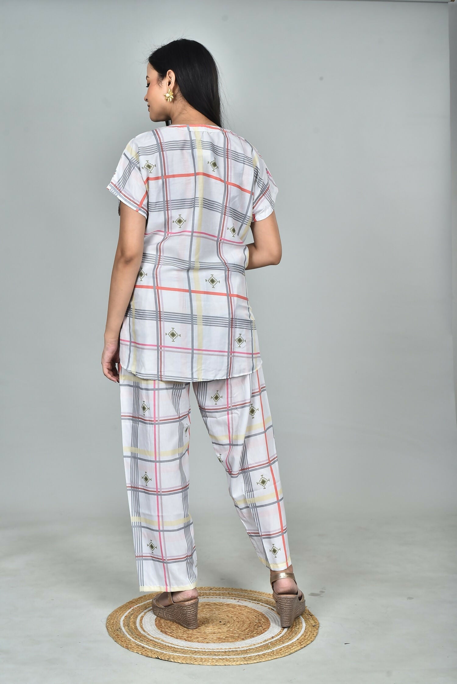 Morchari Digital Print Semi Muslin Co-Ord Set Top & Trouser-Multicolor | Grocsy