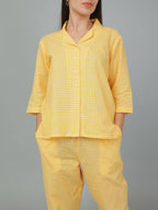 Breathables Women Cotton Checks Night Suit Shirt And Pants Co-Ord Set I Night Wear-Yellow | Grocsy