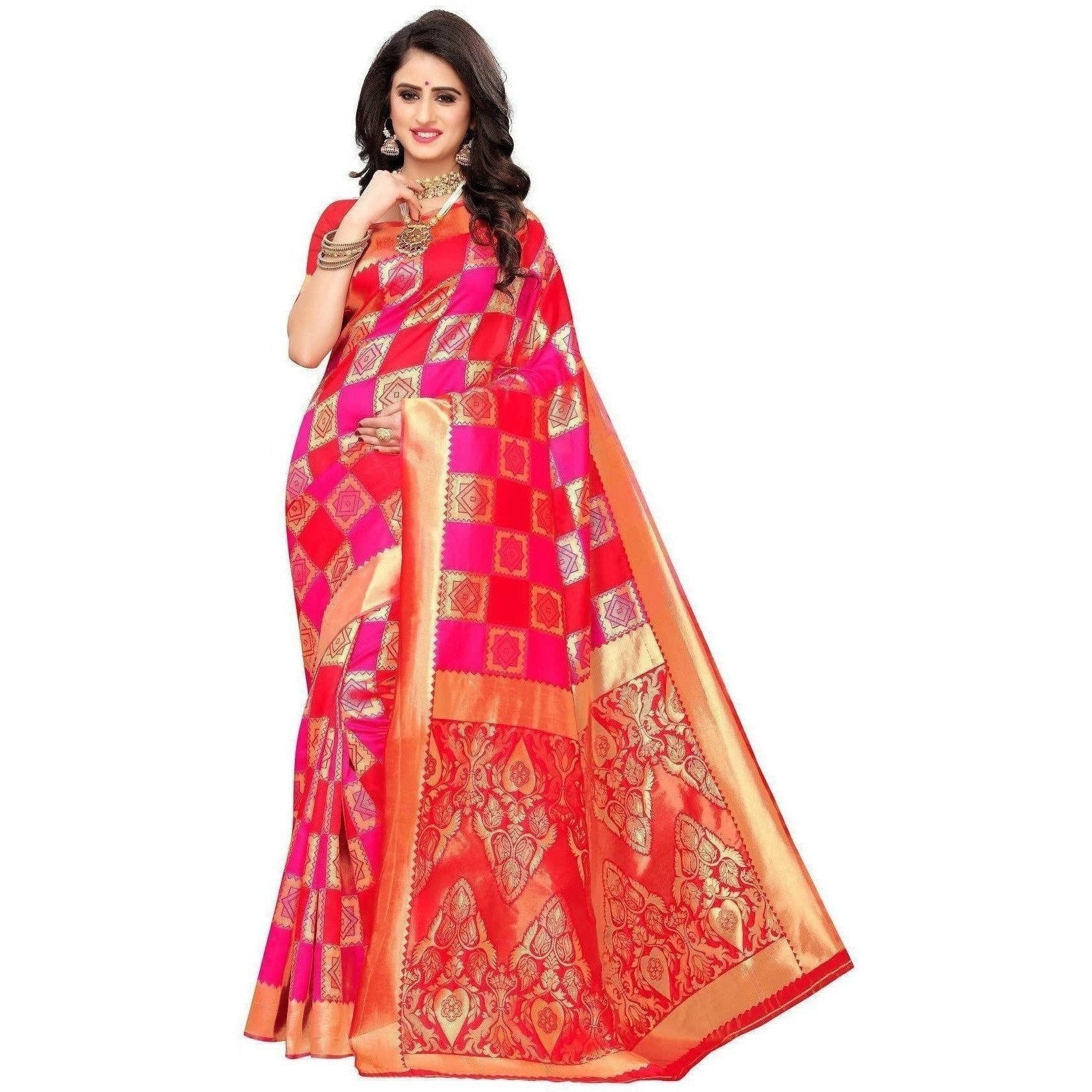 Vamika Banarasi Jaquard Pink Weaving Saree (Banarasi 30) | Grocsy