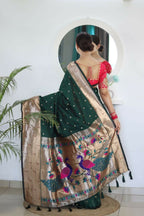 Green Woven Jacquard Designer Embroidery Work Party Wear Saree - Parampara | Grocsy
